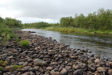 A typical landscape of the polar tundra on an autumn day.