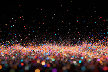 Colorful bokeh lights and stars against a black background.