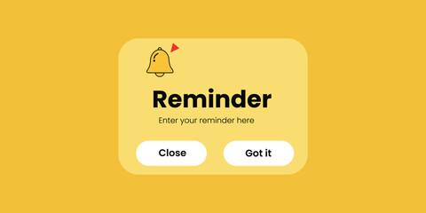 Digital Reminder Notification on Yellow Background with Bell Icon and Buttons Productivity Task Management Scheduling