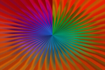 Obraz premium Abstract radial burst of rainbow colors on a red background