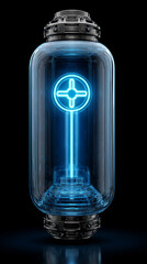 Futuristic small modular nuclear reactor, symbolizing clean energy, innovation, sustainability, and efficiency with advanced safety and reduced environmental impact.