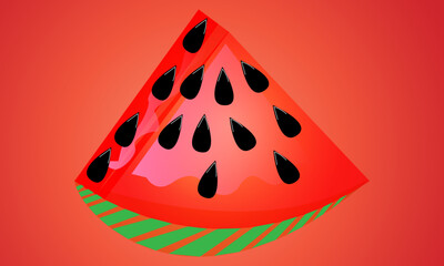 Vibrant Watermelon Slice Illustration With Black Seeds On Red Background For Summer, Food, And Capturing Refreshing Summer Vibes.