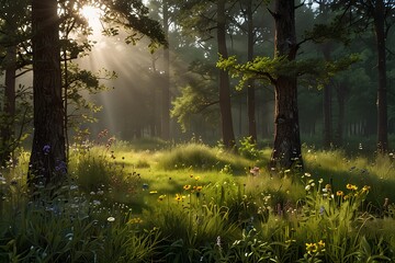 Fototapeta premium A gentle breeze carries the scent of wildflowers,