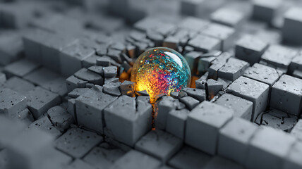 Impactful Sphere Shattering Concrete Cubes.