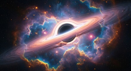 Cosmic Black Hole Surrounded by a Colorful Gaseous Nebula.