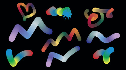 Abstract rainbow colored brush strokes and shapes on black background