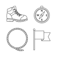 Essential Expedition Tools Boot, Compass, Rope, and Flag Icons for Adventure and Travel Planning 2