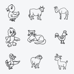 Obraz premium Cute Baby Animal Outline Vector Collection for Kids and Education
