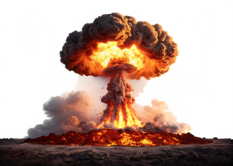 Massive mushroom cloud explosion isolated on transparent background
