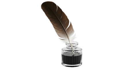 Feather Quill Pen in Inkwell on Black Background graphic