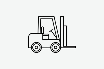 Fototapeta premium Simple black and white line drawing of a forklift truck silhouette
