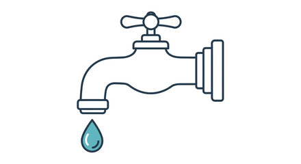 Water Tap Icon – Faucet with Droplet Outline Vector Design