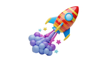 3d icon of cartoon rocket launching into space isolated on transparent background, symbolizing startup and innovation
