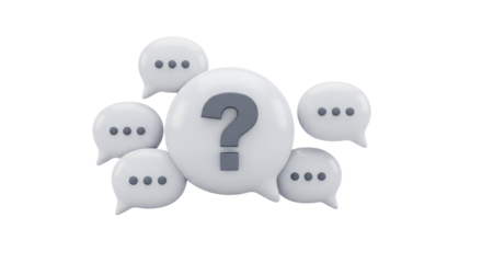 3d icon of question mark in speech bubble isolated on transparent background, representing query and communication