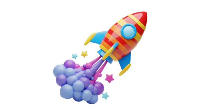 3d icon of cartoon rocket launching into space isolated on transparent background, symbolizing startup and innovation