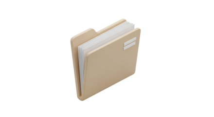3d icon of a tan file folder isolated on transparent background, representing document organization, storage, and information management