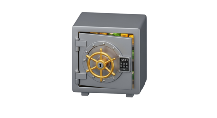 3d icon of a 3d rendering of a safe with the door open isolated on transparent background, symbolizing security
