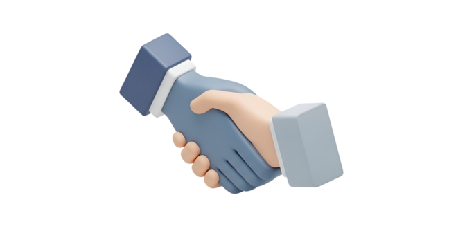 3d icon of a 3d rendering of a handshake between two people isolated on transparent background, symbolizing agreement