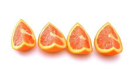 Sliced orange fruit on white background, fresh and juicy