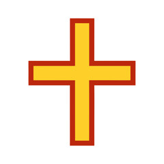 Fototapeta premium Simple yellow and red outline cross symbol religious icon isolated graphic design element for spiritual themes