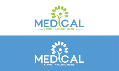 Modern medical logo design with abstract figure and leaves for healthcare business branding or marketing