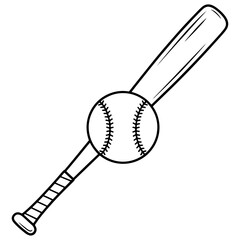 Minimalist baseball bat and ball icon. Simple black and white vector illustration of sports equipment, perfect for a team logo, app symbol, or clean design element.

