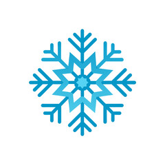 Simple cyan and blue snowflake design minimalist winter icon symbol for cold weather and snowfall