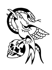 Death's wings, serpent's wisdom. Old school tattoo flash design