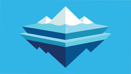 Vector art of isometric iceberg floating on water, with a minimalist design and a blue color scheme
