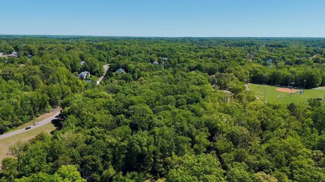 Aerial landscape of River Road Park during summer in Fredericksburg city in Virginia