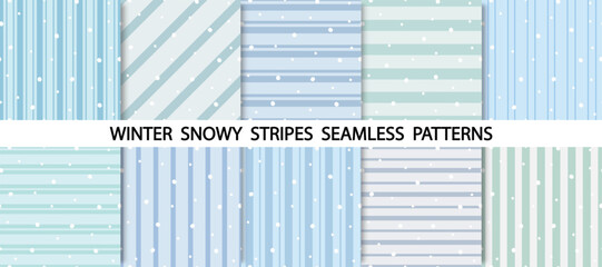 Set of winter snowy stripes seamless pattern. Blue Icy repeat background for holiday crafts, decorative wallpaper, greeting card, scrapbook paper and Poster.