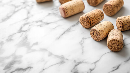 Corks scattered on a marble countertop during a wine tasting event in a modern kitchen