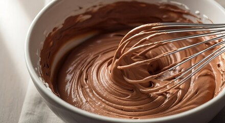 Chocolate Mousse Being Whisked in a Bowl.