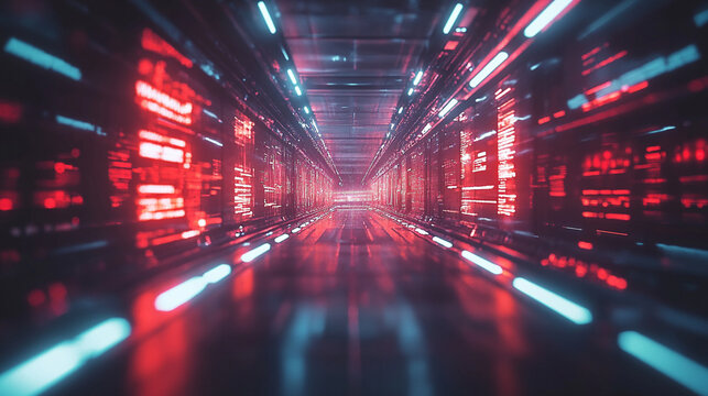 Hi-tech abstract background with digital lines forming a space tunnel. Concept of HUD, AI, technology, and futuristic science. Ideal for tech, science, and digital design projects.