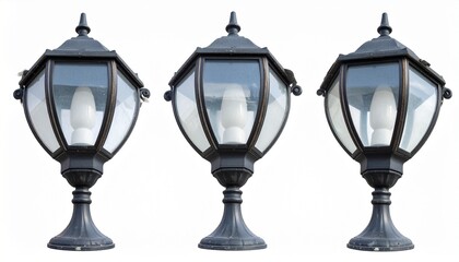 Three Elegant Black Outdoor Garden Lamps with Glass Shades