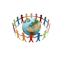 Global community people holding hands around the world peace and unity concept on transparent background