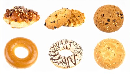 Assorted Baked Goods Croissant, Cookies, Waffles, Bagels, Donuts
