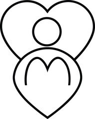 Black outline of a person within two overlapping hearts on white love care