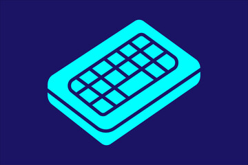 The image depicts a stylized illustration of a computer keyboard in bright turquoise color set against a dark blue background.
