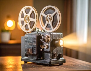 Vintage film projector casting light