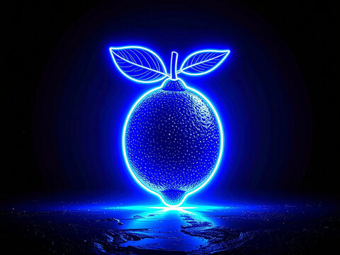Cyber Lemon — Electric Blue Fruit under Neon Light - Digital Design