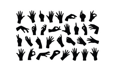 Hand vector silhouette, detailed hand gestures, positions, signs. Ideal arm, hands for illustrations, logos, icons. High quality graphics showcasing human interaction, expression