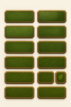 Stylized Verdant Green Forest Theme Button Backgrounds Isolated on Blank White no Background Generative Illustration