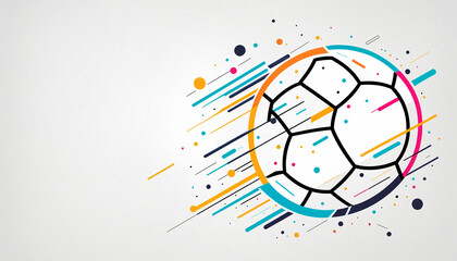 abstract soccer ball outline with scattered geometric shapes and lines