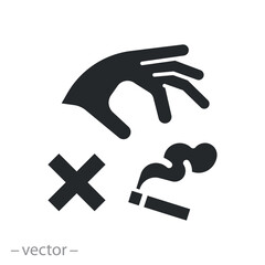 do not throw away cigarette butts icon, no hand throwing a lit cigarette, by law, flat vector illustration