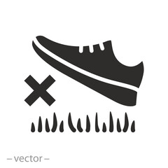 no walk on grass, stop shoe stepping, do not walk on the lawn icon, flat vector illustration
