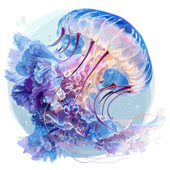 Beautiful jellyfish swimming gracefully in an abstract underwater background
