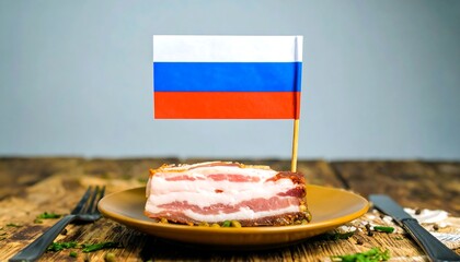 Rustic smoked bacon slice, Russian flag