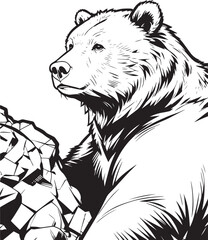 closeup-brown-bear-rocks vector line art