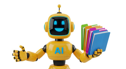 Yellow AI Robot Holding Files artificial intelligence